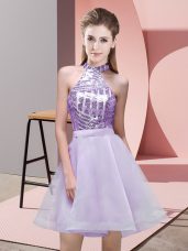 Elegant Halter Top Sleeveless Backless Wedding Party Dress Lavender Chiffon