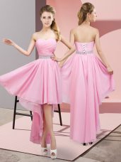 Sweet High Low A-line Sleeveless Pink Quinceanera Court of Honor Dress Lace Up