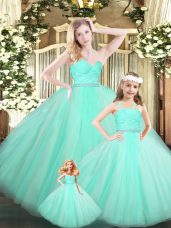Apple Green Sleeveless Beading and Lace Floor Length Sweet 16 Dress