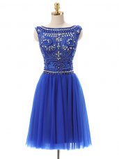 Modest Royal Blue Bateau Neckline Beading Prom Dresses Sleeveless Zipper