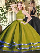 Olive Green Backless Halter Top Beading Sweet 16 Quinceanera Dress Tulle Sleeveless