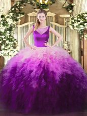 Comfortable Scoop Sleeveless Side Zipper Quince Ball Gowns Multi-color Tulle