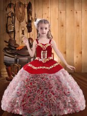 Pretty Floor Length Lace Up Kids Pageant Dress Multi-color for Sweet 16 and Quinceanera with Embroidery and Ruffles