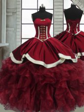 Organza Sweetheart Sleeveless Lace Up Beading and Ruffles Vestidos de Quinceanera in Red