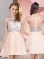 Peach Sleeveless Beading Mini Length Evening Dress
