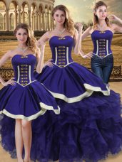 Fancy Purple Ball Gowns Beading and Ruffles 15 Quinceanera Dress Lace Up Organza Sleeveless Floor Length