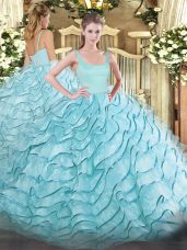Adorable Sleeveless Brush Train Zipper Ruffled Layers Quinceanera Gowns