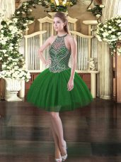 Glorious Halter Top Sleeveless Tulle Prom Gown Beading Lace Up