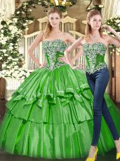 Fabulous Strapless Sleeveless Tulle Vestidos de Quinceanera Beading and Ruffled Layers Lace Up