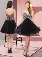 Superior Black Lace Up Sweetheart Beading Dress for Prom Chiffon Sleeveless