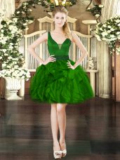 Custom Made Dark Green Sleeveless Organza Lace Up Prom Dresses for Prom and Party