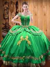 Exquisite Green Sweet 16 Dresses Sweet 16 and Quinceanera with Beading and Embroidery Off The Shoulder Sleeveless Lace Up