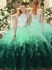 Custom Design Ball Gowns Sweet 16 Dresses Multi-color High-neck Tulle Sleeveless Floor Length Backless