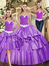 Eggplant Purple Ball Gowns Appliques and Ruffled Layers Quinceanera Dress Lace Up Organza Sleeveless Floor Length