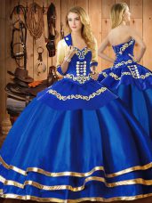 Embroidery Quinceanera Dress Blue Lace Up Sleeveless Floor Length