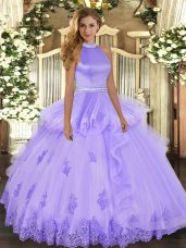 Super Halter Top Sleeveless Backless 15th Birthday Dress Lavender Tulle