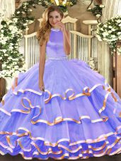 Elegant Lavender Sleeveless Organza Backless 15th Birthday Dress for Military Ball and Sweet 16 and Quinceanera