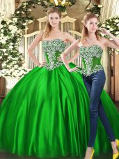 Romantic Green Sweet 16 Dresses Military Ball and Sweet 16 and Quinceanera with Beading and Ruffles Sweetheart Sleeveless Lace Up