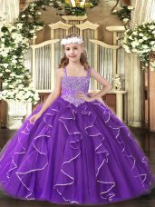 Trendy Tulle Sleeveless Floor Length Kids Formal Wear and Beading and Ruffles