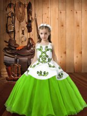 Custom Made Sleeveless Lace Up Floor Length Embroidery Girls Pageant Dresses