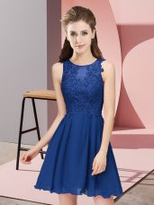 Blue Sleeveless Mini Length Appliques Zipper Quinceanera Dama Dress