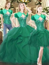 Flirting Tulle Sleeveless Floor Length Sweet 16 Quinceanera Dress and Beading and Ruffles