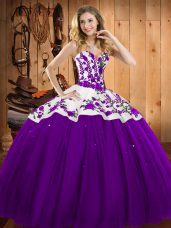 Eggplant Purple Sleeveless Floor Length Embroidery Lace Up Sweet 16 Dresses