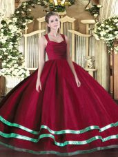Wine Red Ball Gowns Organza Straps Sleeveless Ruffled Layers and Ruching Floor Length Zipper Sweet 16 Dress