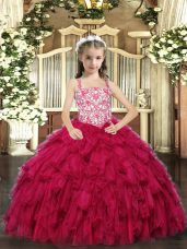 Red Casual Dresses Party and Sweet 16 and Quinceanera and Wedding Party with Beading and Ruffled Layers Straps Sleeveless Lace Up