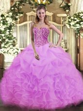 Fantastic Ball Gowns Sweet 16 Dresses Lilac Sweetheart Organza Sleeveless Floor Length Lace Up