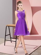 Chiffon Scoop Sleeveless Zipper Appliques Bridesmaid Gown in Purple