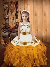 Ball Gowns Pageant Gowns For Girls Gold Straps Organza Sleeveless Floor Length Zipper