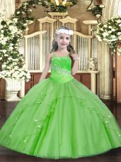 Sleeveless Floor Length Beading and Ruffles and Sequins Lace Up Party Dress for Girls