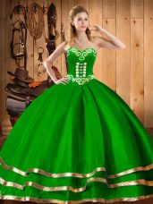Popular Dark Green Lace Up Sweetheart Embroidery Quinceanera Gown Organza Sleeveless