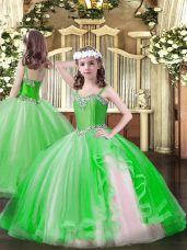Tulle Lace Up Straps Sleeveless Floor Length Little Girls Pageant Dress Wholesale Beading