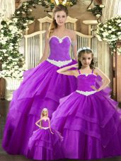 Purple Sweetheart Neckline Ruching Quinceanera Gown Sleeveless Lace Up