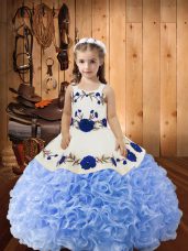 Ball Gowns Little Girls Pageant Gowns Lavender Straps Fabric With Rolling Flowers Sleeveless Floor Length Lace Up