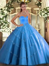 Graceful Baby Blue Sweetheart Lace Up Beading and Appliques Sweet 16 Dress Sleeveless