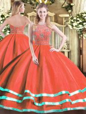 Beauteous Red Sleeveless Tulle Zipper Quinceanera Gown for Military Ball and Sweet 16 and Quinceanera