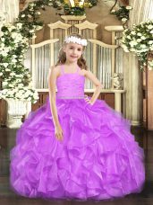 Lavender Sleeveless Organza Zipper Little Girls Pageant Dress Wholesale for Party and Quinceanera