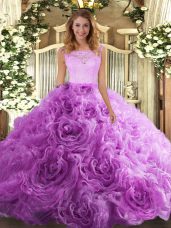Super Fabric With Rolling Flowers Sleeveless Floor Length Quinceanera Dresses and Lace