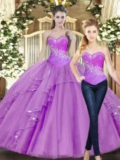 New Arrival Sleeveless Floor Length Beading Lace Up Quinceanera Dress with Lilac