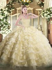 Super Sleeveless Beading and Ruffled Layers Zipper Quinceanera Gown