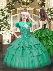 Latest Turquoise Sleeveless Organza Lace Up Kids Pageant Dress for Party and Quinceanera