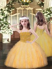 Floor Length Orange Little Girls Pageant Dress Wholesale Spaghetti Straps Sleeveless Lace Up