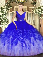 Fancy Multi-color Sleeveless Tulle Backless Sweet 16 Dresses for Sweet 16 and Quinceanera