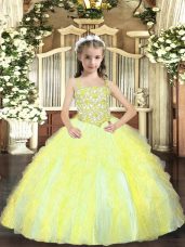 Yellow Green Straps Neckline Beading and Ruffles Party Dresses Sleeveless Lace Up