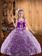 Straps Sleeveless Pageant Dress for Womens Floor Length Embroidery and Ruffles Multi-color Fabric With Rolling Flowers