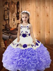 Attractive Straps Sleeveless Lace Up Kids Pageant Dress Lavender Fabric With Rolling Flowers