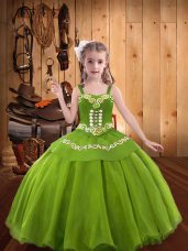 Attractive Sleeveless Embroidery Lace Up Little Girl Pageant Gowns